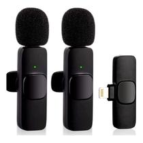 Microfone De Lapela Duplo Compatível IOS Longo Alcance Entrada Lighting Sem Fio Profissional K9