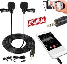 Microfone de Lapela Duplo Profissional Celular Smartphone Universal Gravação Vídeos Youtuber Entrevistas