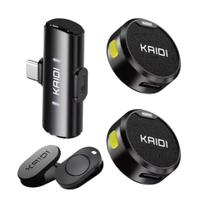 Microfone De Lapela Duplo Profissional Kaidi Original Magnético Microfone Bluetooth Sem Fio 20 Metros