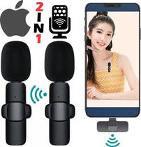 Microfone de Lapela Duplo Sem Fio Compatível Com iOS Lightning Universal Smartphone Gravação Vídeo Live Youtuber