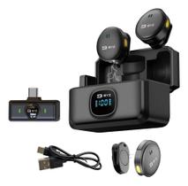 Microfone De Lapela Duplo Sem Fio Preto Com Ímã Anti Ruído Tipo C