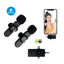 Microfone de Lapela Duplo Tipo C e Lightning Bluetooth ONEX Microfone de Lapela Duplo Tipo C e Lightning Bluetooth ONEX