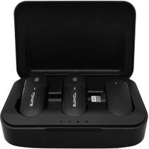 Microfone de Lapela Preto Sem Fio com Base para Carregamento Alcance 20 Metros - Tomate
