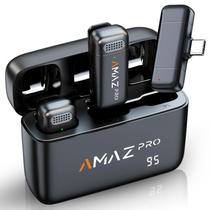 Microfone de lapela sem fio Amazpro para iPhone 15, telefone Android, laptop, pacote com 2 minimicrofones com estojo de carregamento, redução de ruído profissional, para vlog de vídeo, Youtuber, TikTok, Instagram, entrevista, USB-C