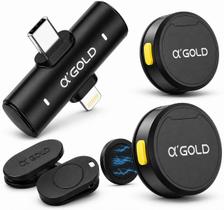 Microfone de Lapela Sem Fio Duplo USBC e Lightning com Redução de Ruído para Celular - a'GOLD