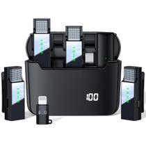 Microfone de Lapela Sem Fio Omnidirecional - 4 Canais, 4TX, para Android, iPhone 15 e Smartphones Tipo C