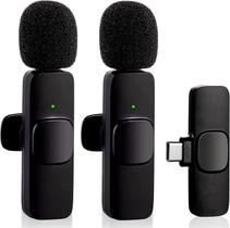 Microfone de lapela sem fio para telefone tipo C, microfone sem fio Plug-Play com 2 microfones para gravação de vídeo