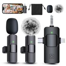 Microfone de lapela sem fio PQRQP 3 em 1 para iPhone/Android Microfone de lapela sem fio PQRQP 3 em 1 para iPhone/Android