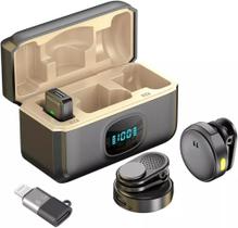 Microfone de Lapela Sem Fio Profissional com Base de Carregamento, Display LED, para iPhone/Android