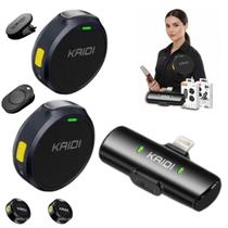 Microfone de Lapela Sem Fio Redondo Duplo Com sistema Anti Ruido Versão Lightning Para Celular Compatível todos Modelos e Versões de Iphones 08 AO 14