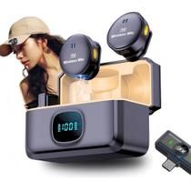 Microfone de Lapela Sem Fio Tipo-C e Lightning Duplo Imã Discreto