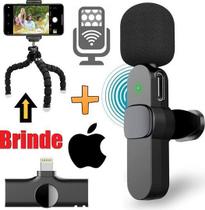 Microfone de Lapela Sem Fio Wireless Para Ios Lightning Gravação de Vídeo Vlog Youtubers Mini Tripé Celular Microfone de Lapela Sem Fio Wireless Para Ios Lightning Gravação de Vídeo Vlog Youtubers Mini Tripé Celular