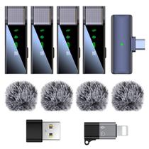 Microfone de lapela sem fio ZERFUN 4 para iPhone/Android/PC Microfone de lapela sem fio ZERFUN 4 para iPhone/Android/PC