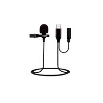 Microfone De Lapela Usb-C Com Auxiliar Fone De Ouvido