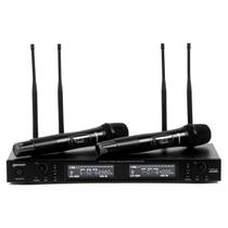 Microfone De Mão Duplo Sem Fio Uhf LM-1002 Lexsen Profissional Com Receptor 4 Antenas
