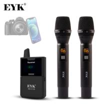 Microfone De Mão S/fio Com Monitor 2 Mic / 1 Receptor Para Entrevistas - EYK