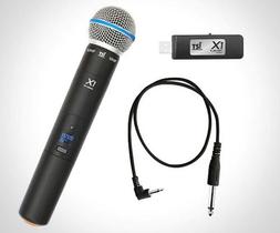 Microfone De Mão Sem Fio Tsi X1 Uhf Usb 100 Frequências