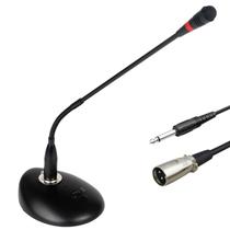 Microfone de Mesa Gooseneck p/Púlpito,Entrevista,Reunião,LED,Cabo XLRxP10,Chave Liga/Desliga,Espuma