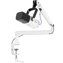 Microfone Dinâmico FIFINE USB/XLR Com Braço RGB Branco TAM8W Microfone Dinâmico FIFINE USB/XLR Com Braço RGB Branco TAM8W