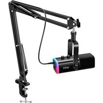 Microfone Dinâmico Gamer Fifine, RGB, Cardióide, USB Tipo-C e XLR, Anti-Ruído, Preto - AM8T