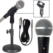 Microfone Dinâmico Profissional Com Fio 5m Suporte Pedestal Igreja Seminário Show - CJR