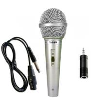 Microfone Dinâmico Profissional com Fio para caixa de Som P2 E P10 - Prata