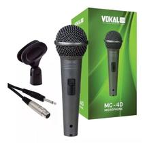 Microfone Dinâmico Profissional Videokê Karaôke Vokal MC-40 Fio 5m