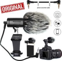 Microfone Direcional Condensador Profissional Shotgun Para Celular Câmera Dslr Pc Filmadora Youtuber Original + Espuma