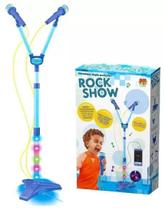 Microfone Duplo Azul Pedestal Luz Som Celular MP3 - DMToys