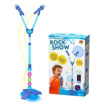 Microfone Duplo Com Pedestal Infantil Azul Mp3 Com Luz