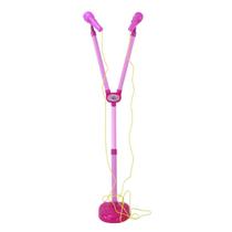 Microfone Duplo Com Pedestal Infantil Rosa Mp3 Com Luz - Bbr Toys