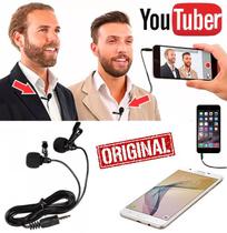 Microfone Duplo De Lapela Para Celular Smartphone Universal Entrevistas Youtuber