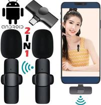 Microfone Duplo de Lapela Sem Fio Para Celular Compatível Com Android Universal Entrada Usb C Tipo C