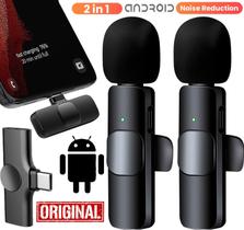 Microfone Duplo de Lapela Sem Fio Profissional Para Smartphones Android e Aparelhos Entrada Usb C Tipo C Vídeos Podcast Microfone Duplo de Lapela Sem Fio Profissional Para Smartphones Android e Aparelhos Entrada Usb C Tipo C Vídeos Podcast
