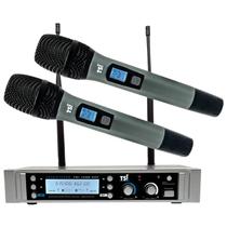Microfone Duplo de Mão sem Fio em UHF TSI-1500-UHF - TSI Microfone Duplo de Mão sem Fio em UHF TSI-1500-UHF - TSI