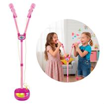 Microfone Duplo Infantil Pedestal Com Karaokê Música 100cm