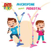Microfone Duplo Infantil Pedestal Conecta Ao Celular Som Luz