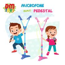 Microfone Duplo Infantil Pedestal Conecta Celular Som e Luz - DM Toys