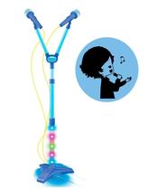 Microfone Duplo Infantil Pedestal Rock Show Luz Amplificador