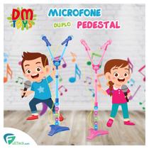Microfone Duplo Infantil Pedestal Som e Luz Conecta Celular - DM Toys
