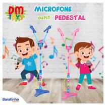 Microfone Duplo Infantil Pedestal Som Luz Conecta Ao Celular - DM Toys