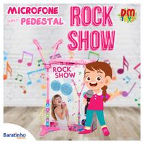 Microfone Duplo Infantil Rosa Pedestal Luz Conecta Celular