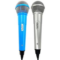 Microfone Duplo Karaoke Bar Com Cabo Leson Mk2 Prata E Azul