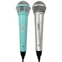 Microfone Duplo Karaoke Bar Com Cabo Leson Mk2 Prata E Verde
