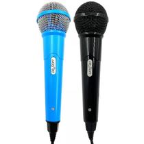 Microfone Duplo Karaoke Bar Com Cabo Leson Mk2 Preto E Azul