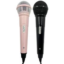 Microfone Duplo Karaoke Bar Com Cabo Leson Mk2 Preto E Rosa