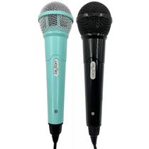 Microfone Duplo Karaoke Bar Com Cabo Leson Mk2 Preto E Verde