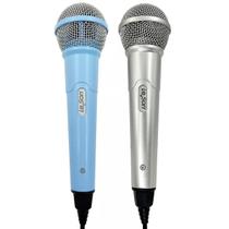Microfone Duplo Karaoke Bar Leson Mk2 Prata E Azul Claro P10