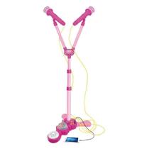Microfone Duplo Karaoke Infantil Com Pedestal Conecta no Celular