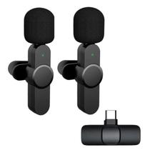 Microfone Duplo Lapela Bluetooth Sem Fio Portátil Preto